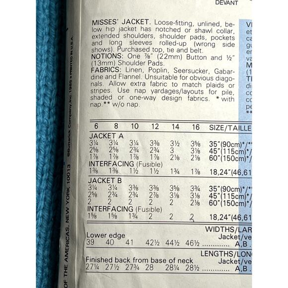 Butterick 3066 pattern blazer boxy boyfriend 1980s size 12 14 16 - Picture 5 of 6